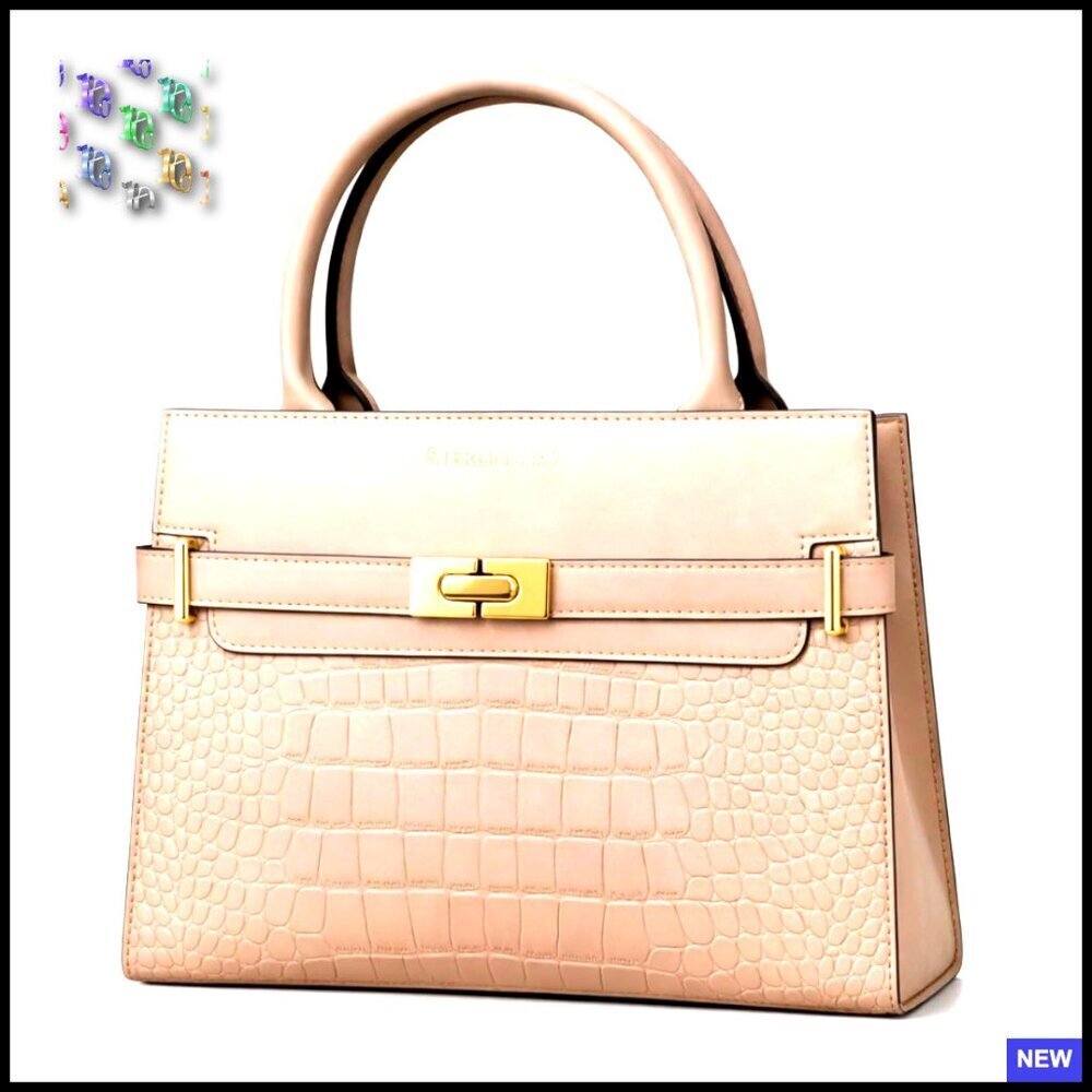 Croc-Embossed Satchel Handbag Top Handle Purse Adjustable Crossbody Strap